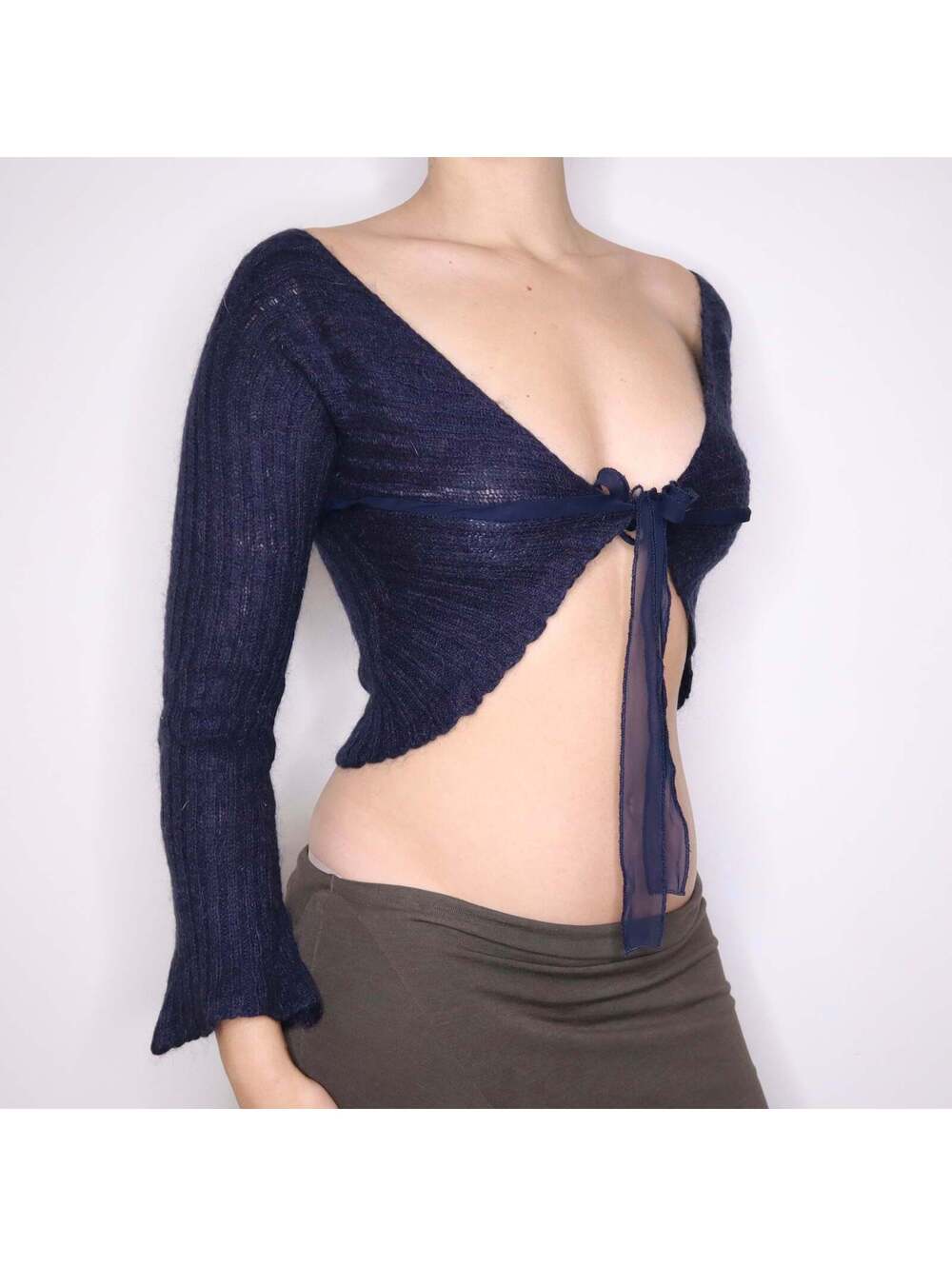 Y2K European Brand Navy Mohair Blend Cardigan (M) - Picture 3 of 5
